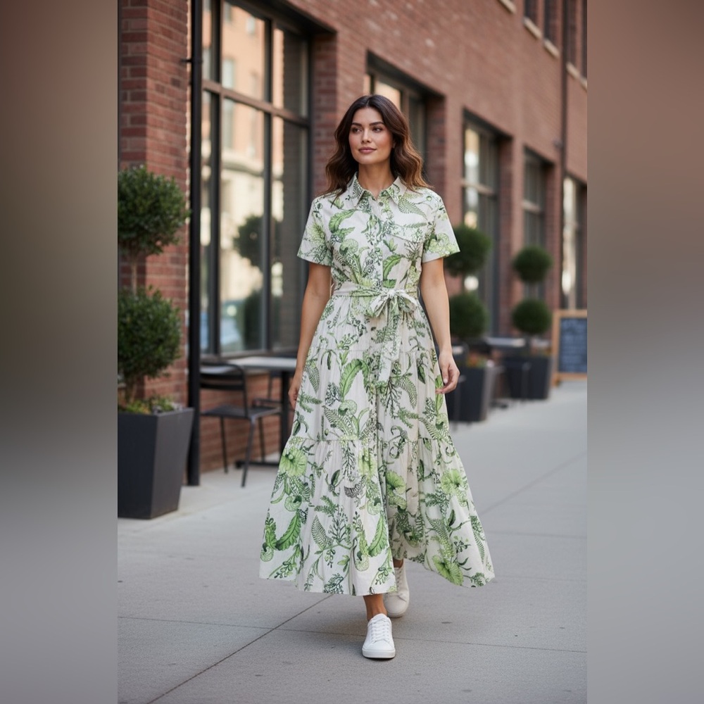 Zara Green and Cream Floral Maxi Dress